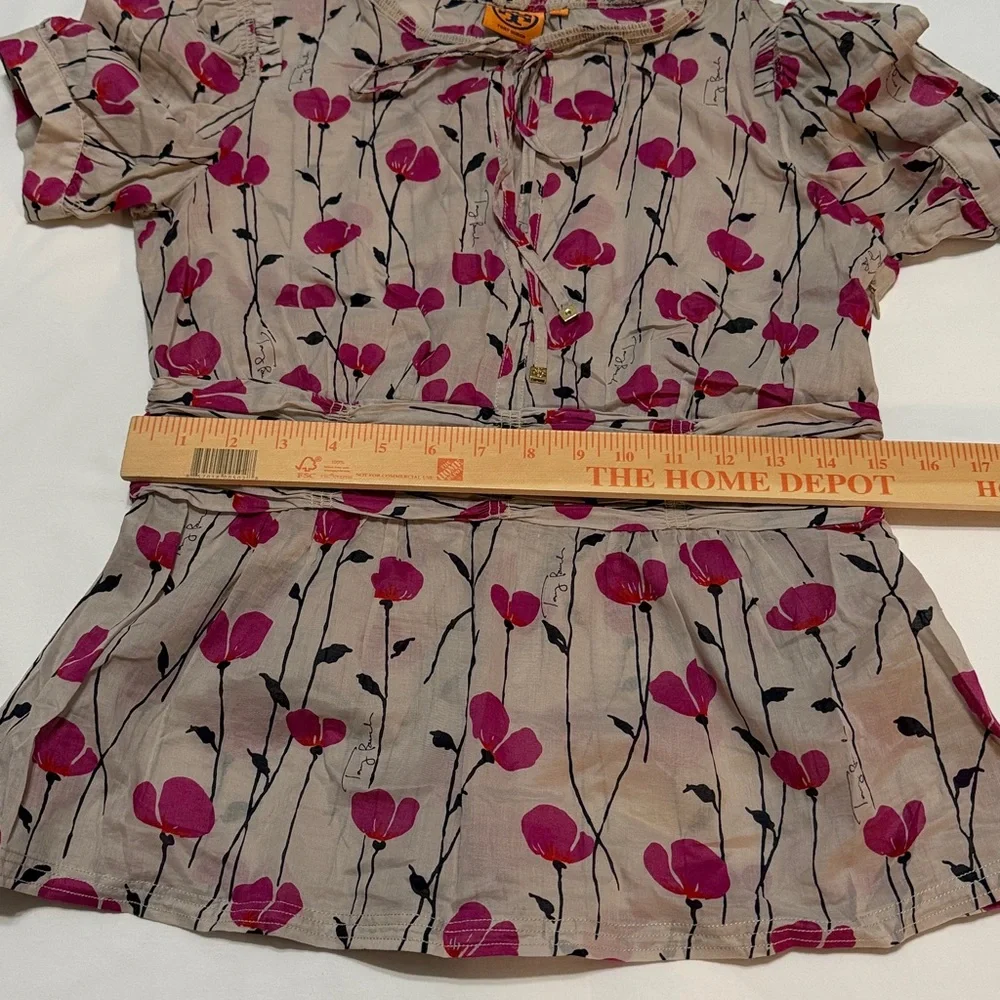 Tory Burch Pink Poppy and Cream Blouse Cotton size 6 never worn
